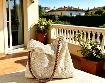 Beige Leinenblumen bestickte Einkaufstasche, handgemachte Segeltuchumhängetasche, große Kapazitäts-minimalistische Frühlings-Sommer-alltägliche Tasche,Einkaufstaschen