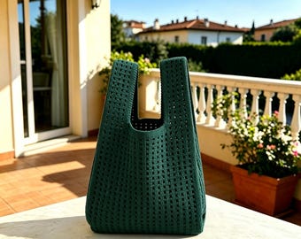 Gewebte Mini-Einkaufstasche, grobstrick Schulterhandtasche, minimalistische Markttasche, lässige Marktschultertasche, atmungsaktive Netztasche, Geschenk für Sie