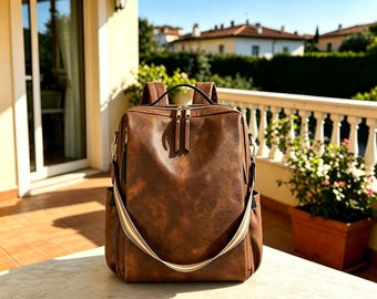 Vegan Leder Rucksack Frauen, Vintage Reise Laptop Tasche, Wandelbare Crossbody Arbeitsrucksack, Mehrweg Schulter & Crossbody Tasche, Arbeitsrucksack
