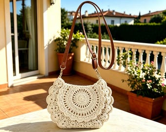 Handgefertigte gehäkelte Crossbody-Tasche, Boho-Sommer-Schultertasche, runde handgewebte Tasche, gewebte Mandala-Häkeltasche, Schultertasche, Brieftasche, Damengeschenke