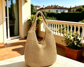 French Style Handwoven Shoulder Bag, Lightweight Cotton Tote, Summer Vacation Purse, Beach Holiday Bag, Woven Large Shoulder Purse Her Gift