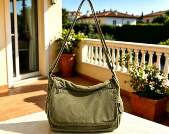 Baumwoll-Canvas-Umhängetasche: Vintage-Stil Schultasche mit Geräumigem täglichen Schulspeicher Vielseitige Canvas Messenger-Geldbeutel-Taschen-Design unisex ， Geschenk