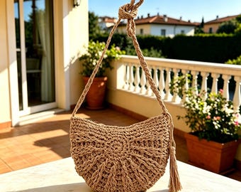 Halbmond Stroh Rattan Tasche Handgewebt Boho Sommer Strand Crossbody für Sommer Strand Gewebt Häkeln Hobo Geldbörse Boho Crossbody Geldbörse mit
