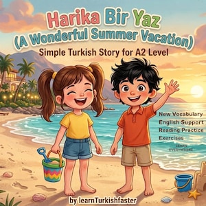 Lär dig turkiska A2 PDF-arbetsbok | Turkisk läsövning för utlänningar | Digital nedladdning av e-bok