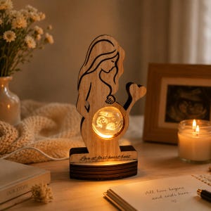 Gepersonaliseerd aandenken van kristal voor zwangere moeders - Echofoto gegraveerd met LED-verlichting, 3D houten zwangerschapscadeau, kraamcadeau, cadeau voor kersverse moeder