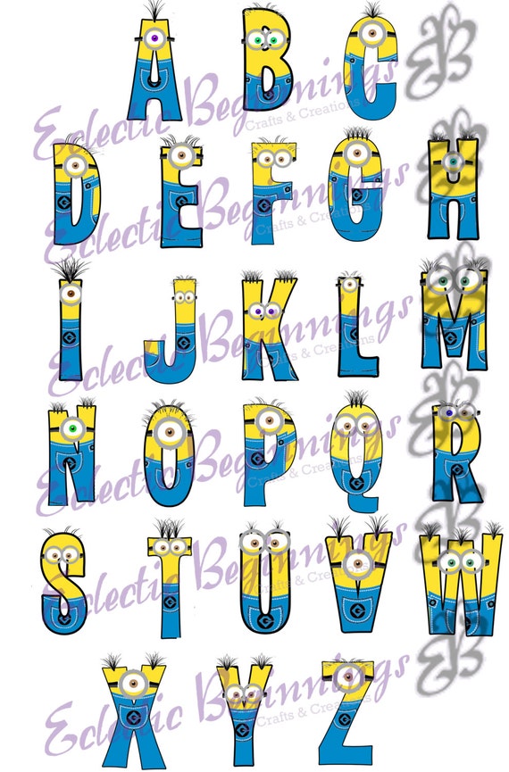 alphabet png digital file diy print clip art minions etsy