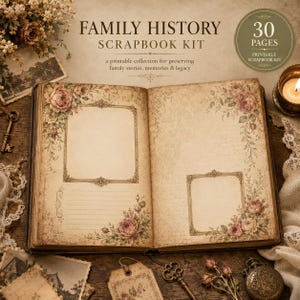 Familjedagbok — Vintage minnessidor, minnesbok för kulturarv, släktforskningspresent