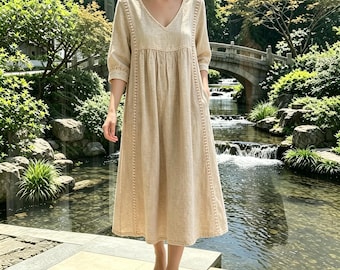 V-Neck Maxi Dress | Flowy Boho Casual Wear, Loose Fit Summer Dress,Loungewear Loungewear,V-Neck Half Sleeve Dress,Gift For Her