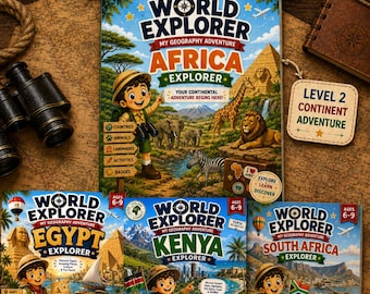 Africa Geography Bundle for Kids: Egypt, Kenya & South Africa Printable Workbooks Ages 6–9