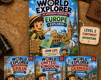 Europe Geography Bundle for Kids: Spain, United Kingdom & Germany Printable Workbooks Ages 6–9 | World Explorer Series