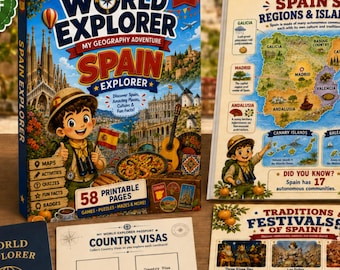 Spain Explorer Workbook for Kids | Geography Activity Book Ages 6-9 | Madrid, Flamenco & Paella | Printable PDF | World Explorer Series