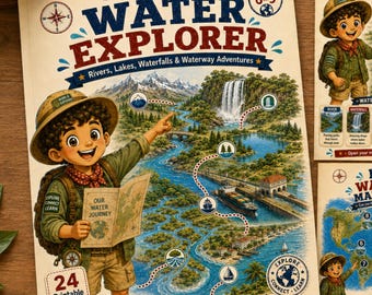 Water Explorer Geography Workbook for Kids Ages 6-9, Rivers Lakes Waterfalls Waterways Homeschool Printable