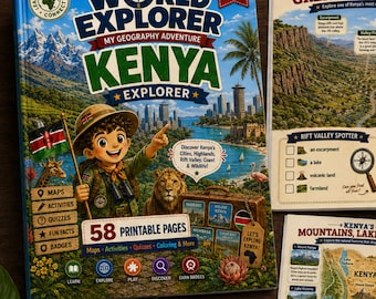 Kenya Explorer Workbook | Geography Activity Book Ages 6-9 | Nairobi, Rift Valley & Swahili Coast | Printable PDF | World Explorer Series