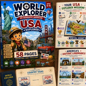 Caderno de Atividades Explorando os EUA para Crianças | Livro de Atividades de Geografia para Crianças de 6 a 9 Anos | Cidades, Pontos Turísticos e Vida Selvagem | PDF para Imprimir | Série Exploradores do Mundo