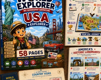 USA Explorer Workbook for Kids | Geography Activity Book Ages 6-9 | Cities, Landmarks & Wildlife | Printable PDF | World Explorer Series