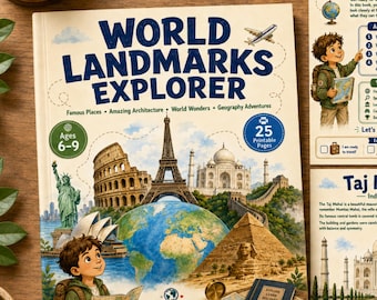World Landmarks Workbook for Kids Ages 6–9 | Famous Places, Architecture, Geography Activities & World Wonders | Printable PDF