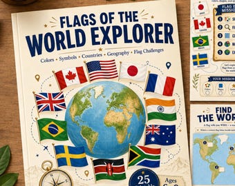 Flags of the World Workbook for Kids Ages 6–9 | Printable Geography Activities & Flag Games PDF