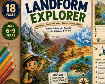 Landform Explorer Workbook for Kids Ages 6–9 | Printable Physical Geography Activities