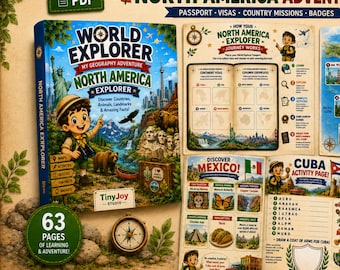 North America Explorer Printable Activity Book | Kids Geography Workbook Ages 6-9 | Country Maps & Quizzes PDF | World Explorer Series
