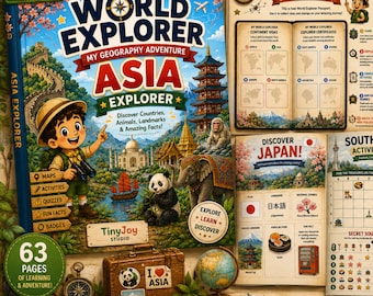 Asia Explorer Printable Activity Book | Kids Geography Workbook Ages 6-9 | Countries Maps Puzzles Coloring PDF | World Explorer Series
