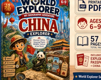 China Explorer Workbook for Kids | Geography Activity Book Ages 6-9 | Great Wall, Pandas & Culture | Printable PDF | World Explorer Series