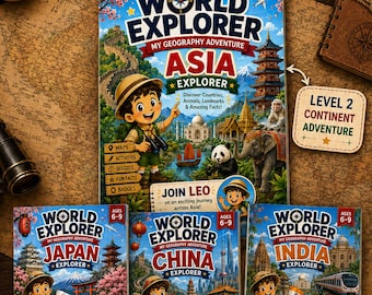 Asia Geography Bundle for Kids: Japan, China & India Printable Workbooks, Ages 6–9 | World Explorer Series