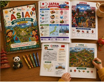 Asia Countries Activity Book for Kids | Printable Geography Workbook Ages 4-8 | Fun Facts & Search Count PDF