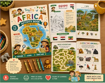 Africa Activity Book for Kids Ages 4-8 | Printable Geography Workbook | 13 African Countries & 13 Fun Activities | Homeschool Curriculum PDF