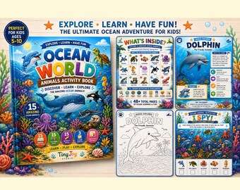 Ocean Animals Activity Book for Kids Ages 5-10 | Coloring Pages, Ocean Facts, Quizzes, Mazes, I Spy & Certificate PDF