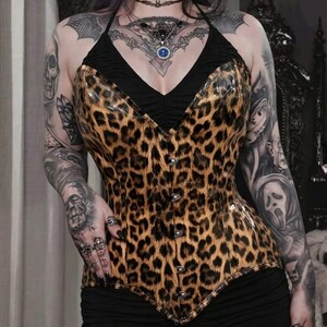 Handmade Leopard PVC Overbust Corset: Steel Boned Waist Trainer Clincher Corset