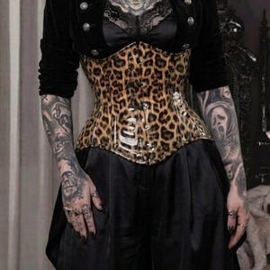 Handmade Leopard PVC Underbust Corset: Steel Boned Waist Trainer Clincher Corset