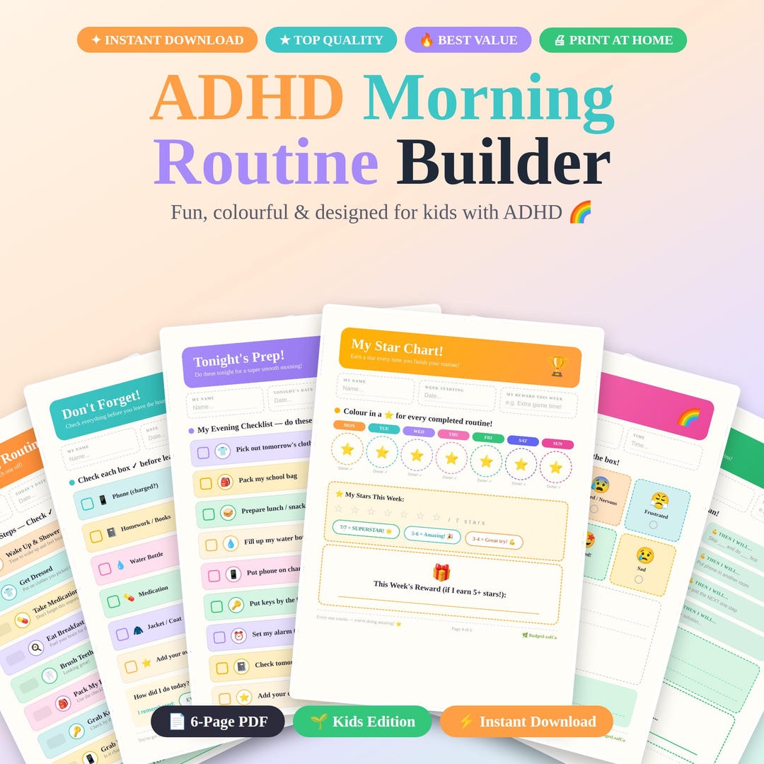 ADHD Morning Routine Printable Kids | Daily Chart | Reward Chart ...