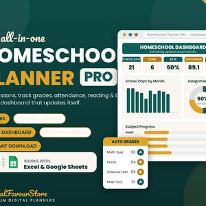 Homeschool Planner PRO | Digital Planner, Assignment Tracker & Grade Log | Excel, Google Sheets | Weekly Academic Planner Multiple Students