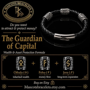 Wealth Protection Rune Bracelet, Guardian of Capital, Othala Fehu Jera, Leather Talisman