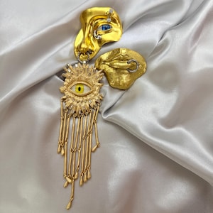 Surrealistisk ansiktsbrosch set abstrakt öga läpp kavajnål avantgardistisk smycke guld anatomisk balfestnål unik present till henne