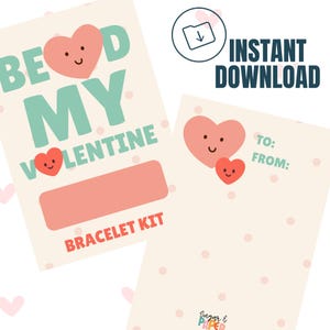 Bead My Valentine - DIY Bracelet Kit Printable Card - Fun Valentine’s Day Craft for Kids - Digital Download