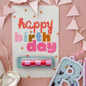 Cartão de aniversário retrô para impressão com porta-dinheiro | Porta-cartão-presente faça você mesmo | Cartão de aniversário divertido com bolinhas | Download digital
