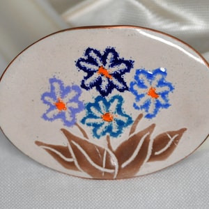 Vintage Enamel Floral Brooch on Copper 70&#39;s - Exquisite