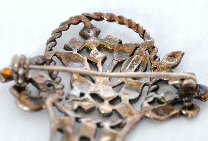 Vintage Sterling Silver Marcasite Flower Basket Brooch Beautiful Floral Design