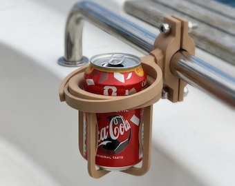 Marine Railing Gimbal Can Holder, PETG Drink Mount for Yachts, 3D Printed Nautical Accessory