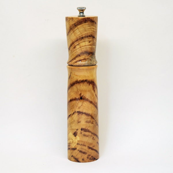 Stunning Tiger Maple Burl Pepper mill, peppermill, pepper grinder, easy clean high gloss poly finish with a USA Stainless steel grinder