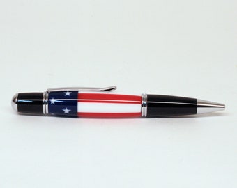Gatsby Grande Click-Pen with Chrome Finish and USA Stars and Stripes Acrylic body