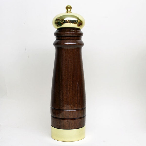 Walnut and Brass Pepper Mill, Peppermill, pepper grinder, made with Walnut and Solid Brass Cap and Base
