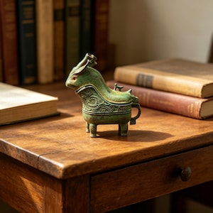 Ornement rétro de porte-encens de lapin en bronze/décoration d'artisanat de bureau à la maison
