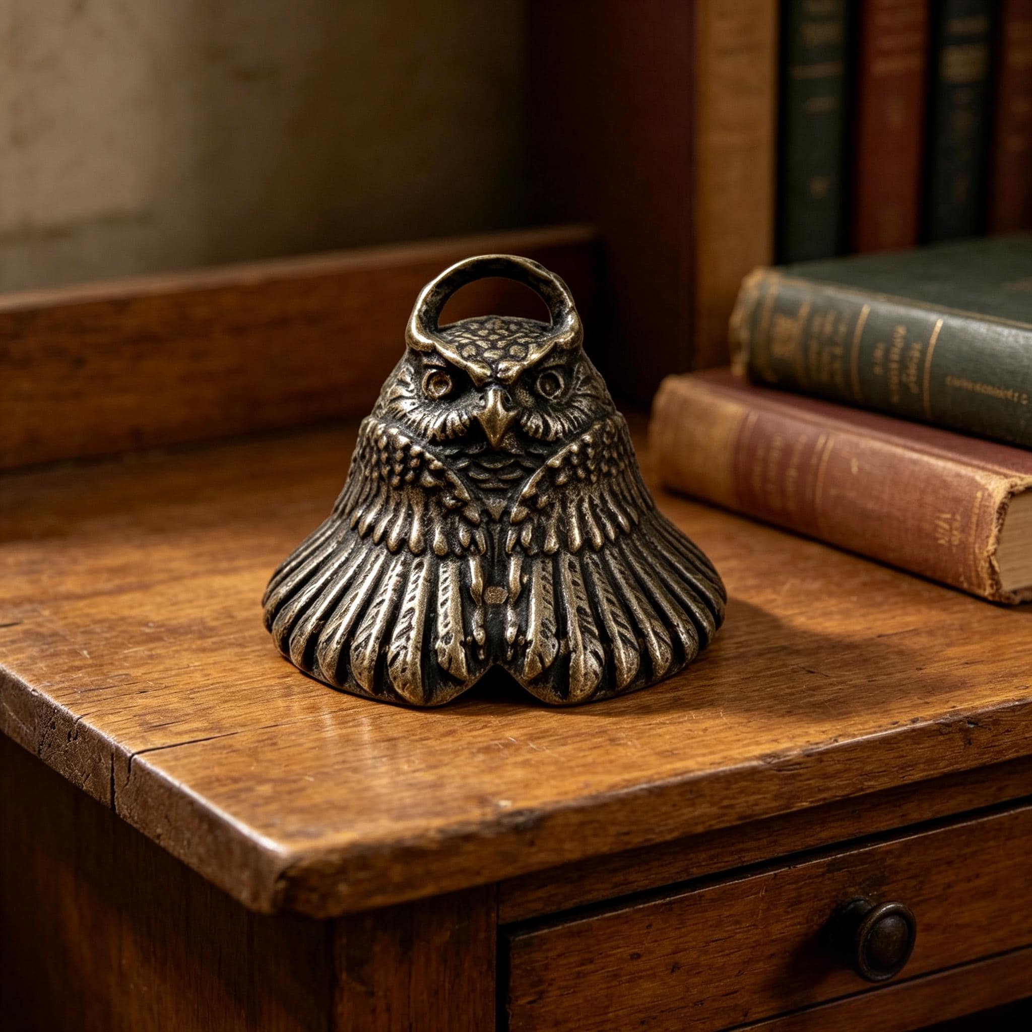 Retro Brass Owl Bell, Wind Chime Pendant. Small Desktop Ornament