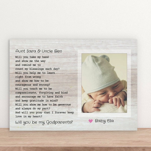 GODPARENTS PROPOSAL Gift, Wood look with Baby Photo, EDITABLE File, Will You Be My Godparents Sign/Printable Personalized diy