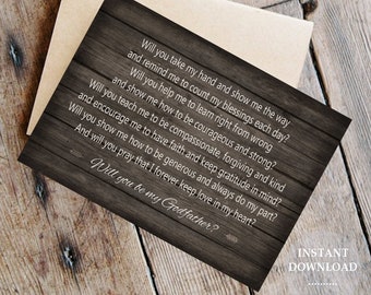 GODFATHER PROPOSAL Card - editable Printable Instant Download - Will You Be My Godfather Card - Wood  7x5 or 10x8 JPEG File From Godchild