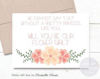 PRINTABLE Pink Flower Girl Asking Card Instant Download Will You Be My Flower Girl Card