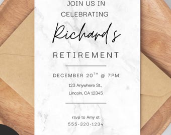 Canva Retirement Party Invitation Card, Editable Template Retiring Invite Printable Print 5x7 or 4x6 Instant Digital Download, Modern