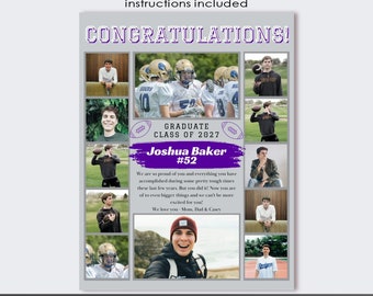 Canva YEARBOOK Ad Template Full Page FOOTBALL, Editable Layout Senior Graduate 2027 Ad Set Edit photo collage pdf, jpg High School Grad